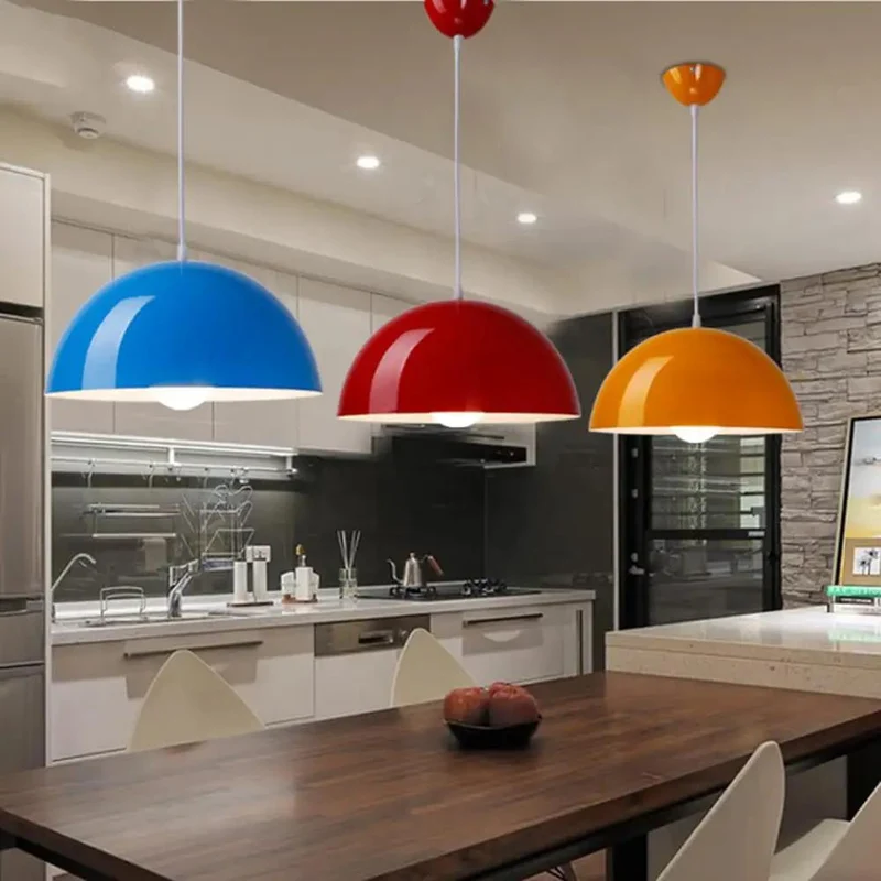 Glossy Orange Dome Pendant Light With Adjustable Cords Aluminum Shade For Kitchen Island Slick Design Big Bright Glow Easy Install Solid Home Decor Total Vibe Upgrade