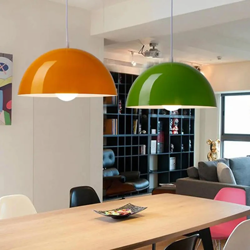 Glossy Orange Dome Pendant Light With Adjustable Cords Aluminum Shade For Kitchen Island Slick Design Big Bright Glow Easy Install Solid Home Decor Total Vibe Upgrade
