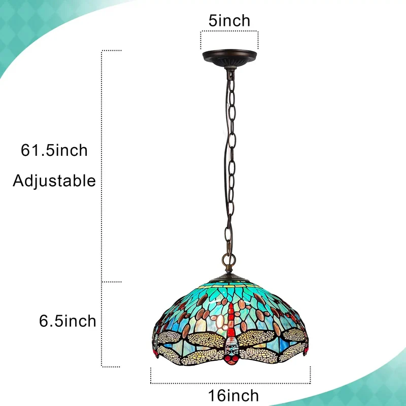 Vintage Style Tiffany Pendant Light With Handcrafted Stained Glass Shade And Fully Adjustable Hanging Chain For Kitchen Island Accent Lighting Featuring Top Tier Craftsmanship That Brings A Killer Vibe To Your Space