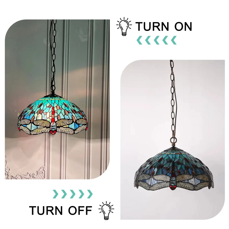 Vintage Style Tiffany Pendant Light With Handcrafted Stained Glass Shade And Fully Adjustable Hanging Chain For Kitchen Island Accent Lighting Featuring Top Tier Craftsmanship That Brings A Killer Vibe To Your Space