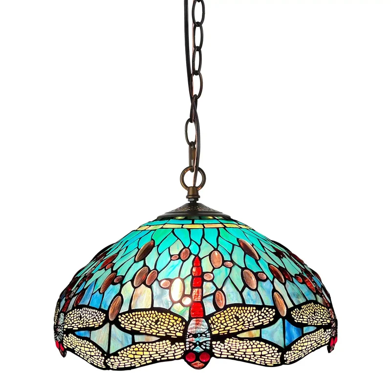 Vintage Style Tiffany Pendant Light With Handcrafted Stained Glass Shade And Fully Adjustable Hanging Chain For Kitchen Island Accent Lighting Featuring Top Tier Craftsmanship That Brings A Killer Vibe To Your Space