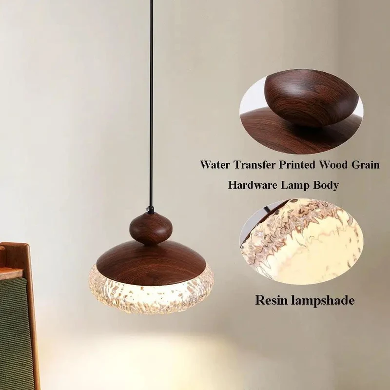 Badass Wood Grain Resin Pendant Light Featuring Water Ripple Texture 3 Color Led Hanging Fixture With Wall Control For Bedroom And Dining Room Bright 9.1 Inch Lamp Creating The Ultimate Cozy Vibe