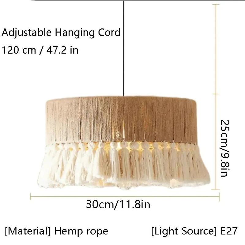 Handwoven Hemp Rope Pendant Light With Cotton Tassel Shade Brings Laid Back Vibes To Your Spot Adjustable Suspension Cord Matches E27 Fixture Ideal For Cozy Rooms Or Casual Hangout Spaces
