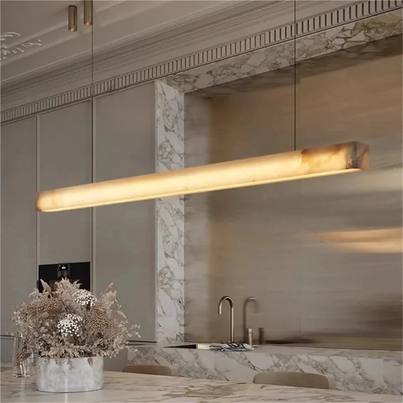 Show Stopping Natural Marble LED Pendant Light Modern Linear Hanging Lamp Elevates Your Home With Killer Styling Perfect For Hotel Lobby Restaurant Dining Table Living Room Bedroom Ambient Glow