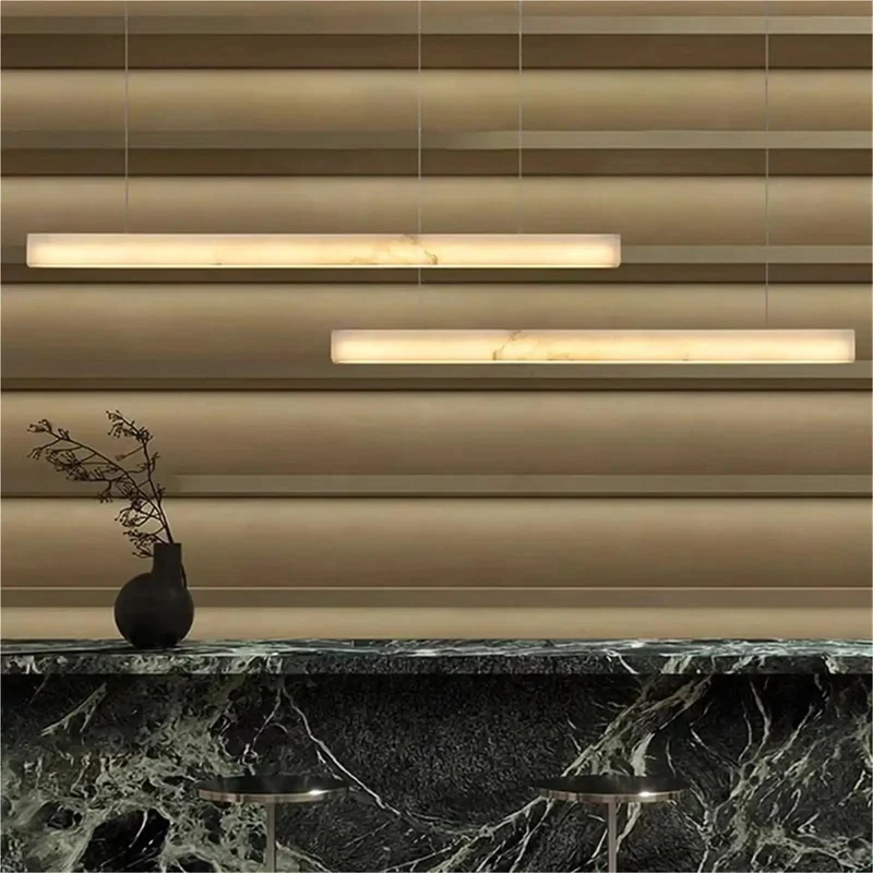 Show Stopping Natural Marble LED Pendant Light Modern Linear Hanging Lamp Elevates Your Home With Killer Styling Perfect For Hotel Lobby Restaurant Dining Table Living Room Bedroom Ambient Glow