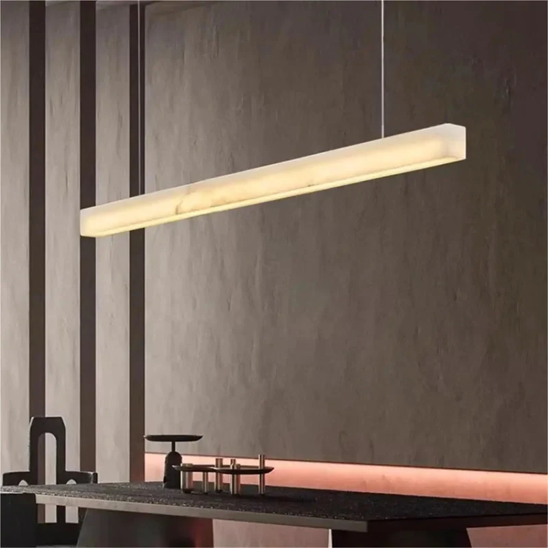 Show Stopping Natural Marble LED Pendant Light Modern Linear Hanging Lamp Elevates Your Home With Killer Styling Perfect For Hotel Lobby Restaurant Dining Table Living Room Bedroom Ambient Glow