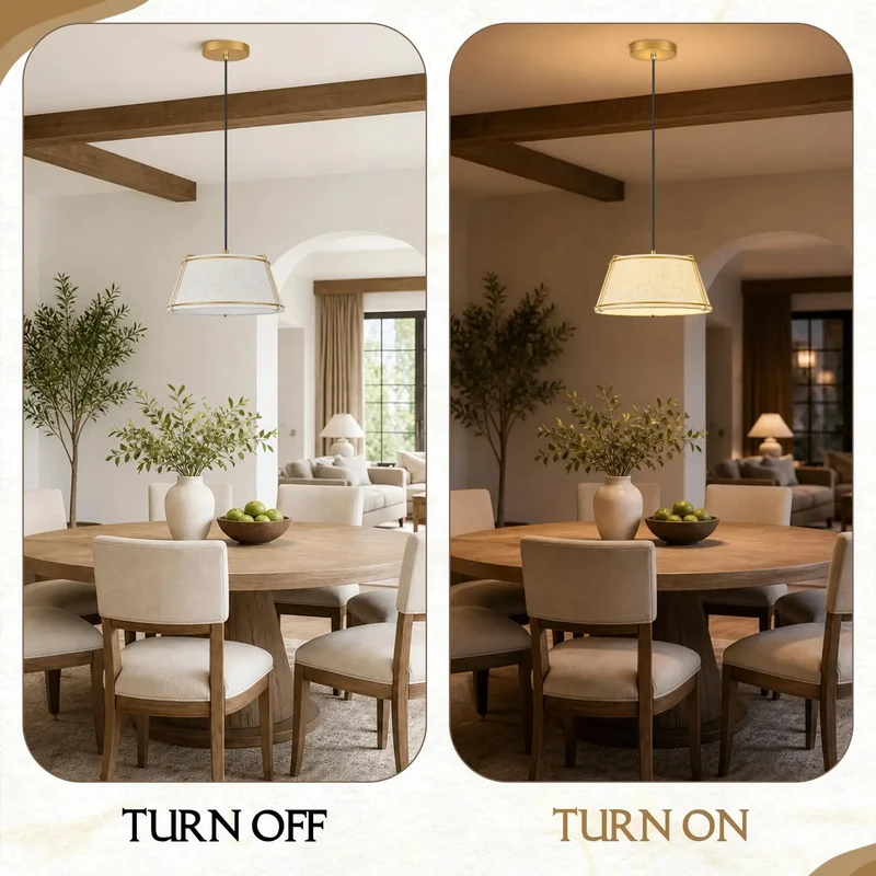 Super Chic Gold Linen Drum Pendant Light With Adjustable Height And Included Bulb Fits The Vibe For Dining Rooms Living Spaces And Bedrooms Super Easy Install