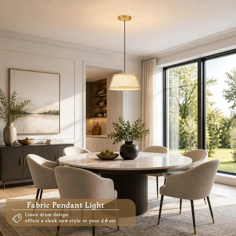 Super Chic Gold Linen Drum Pendant Light With Adjustable Height And Included Bulb Fits The Vibe For Dining Rooms Living Spaces And Bedrooms Super Easy Install