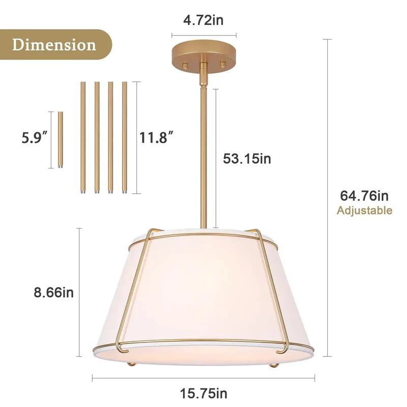 Fresh Vibe 16 Inch White And Gold Drum Pendant Light With Textured Linen Tapered Shade Brushed Metal Frame Polished Hardware And Clean Lines For A Top Tier Home Décor Upgrade Or Game Changing Centerpiece