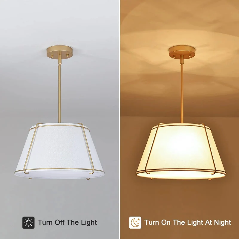Fresh Vibe 16 Inch White And Gold Drum Pendant Light With Textured Linen Tapered Shade Brushed Metal Frame Polished Hardware And Clean Lines For A Top Tier Home Décor Upgrade Or Game Changing Centerpiece
