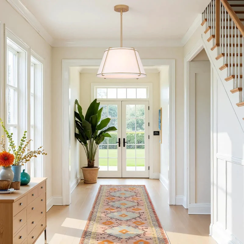 Fresh Vibe 16 Inch White And Gold Drum Pendant Light With Textured Linen Tapered Shade Brushed Metal Frame Polished Hardware And Clean Lines For A Top Tier Home Décor Upgrade Or Game Changing Centerpiece