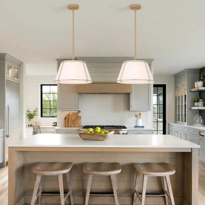 Fresh Vibe 16 Inch White And Gold Drum Pendant Light With Textured Linen Tapered Shade Brushed Metal Frame Polished Hardware And Clean Lines For A Top Tier Home Décor Upgrade Or Game Changing Centerpiece