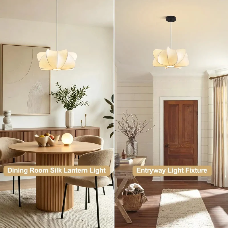 Dead On Slick Seamless Faux Silk Lantern Pendant Light With Solid Metal Core Top Tier Wabi Sabi Hanging Lamp For Modern Rustic Dining Rooms And Chill Hangout Spaces Featuring One Piece Molded Shade Excellence