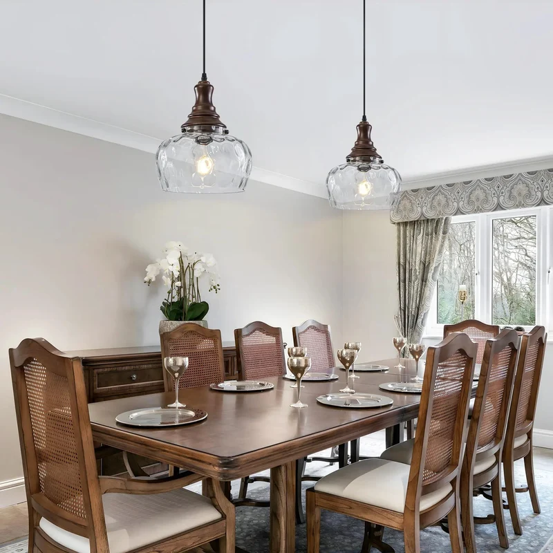 Awesome Vintage Hammered Clear Glass Pendant Light Fixture With Walnut Upper Housing Great For Kitchen Islands And Dining Rooms Adjustable Ceiling Lamp Providing Charming Diffused Ambiance Today