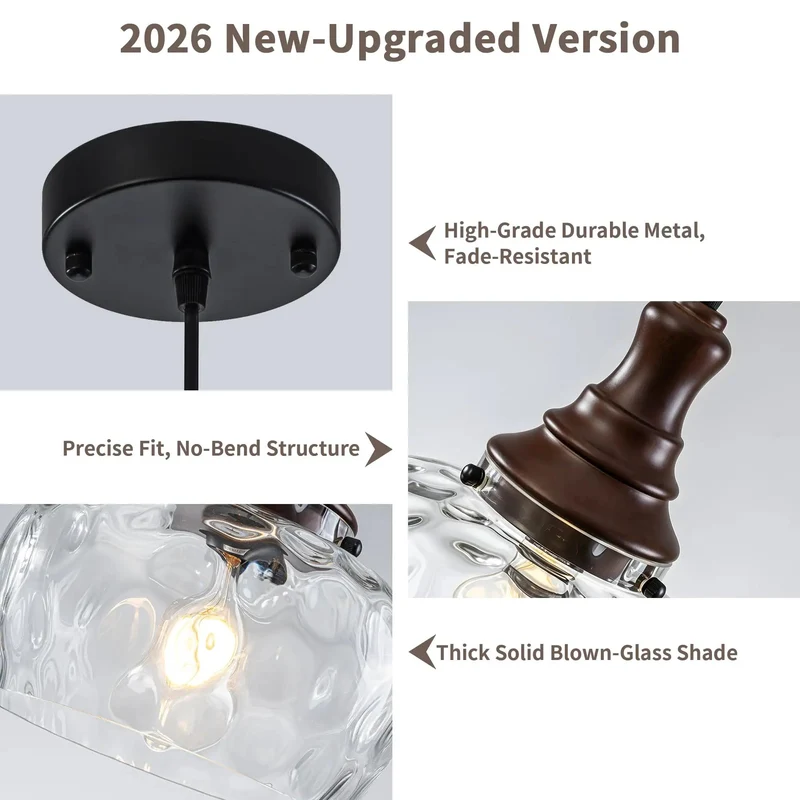 Awesome Vintage Hammered Clear Glass Pendant Light Fixture With Walnut Upper Housing Great For Kitchen Islands And Dining Rooms Adjustable Ceiling Lamp Providing Charming Diffused Ambiance Today