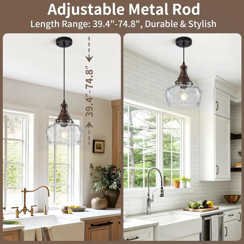 Awesome Vintage Hammered Clear Glass Pendant Light Fixture With Walnut Upper Housing Great For Kitchen Islands And Dining Rooms Adjustable Ceiling Lamp Providing Charming Diffused Ambiance Today