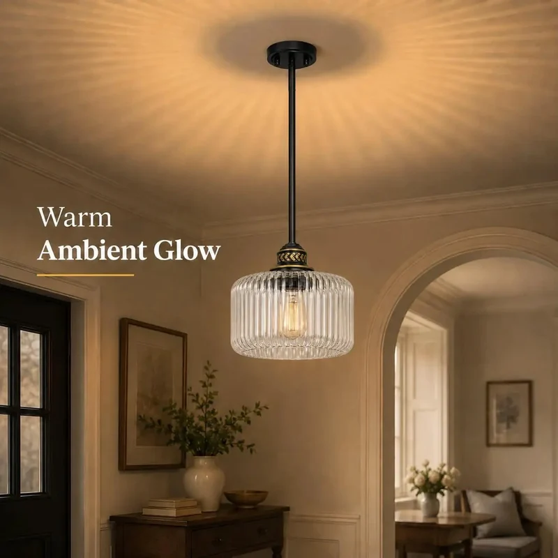 Snag These Slick 2 Pack Ribbed Glass Pendant Lights That Bring Big Vibe To Kitchen Islands And Dining Rooms With Matte Black Metalwork And Totally Adjustable Hanging Heights For Real Fast Setup