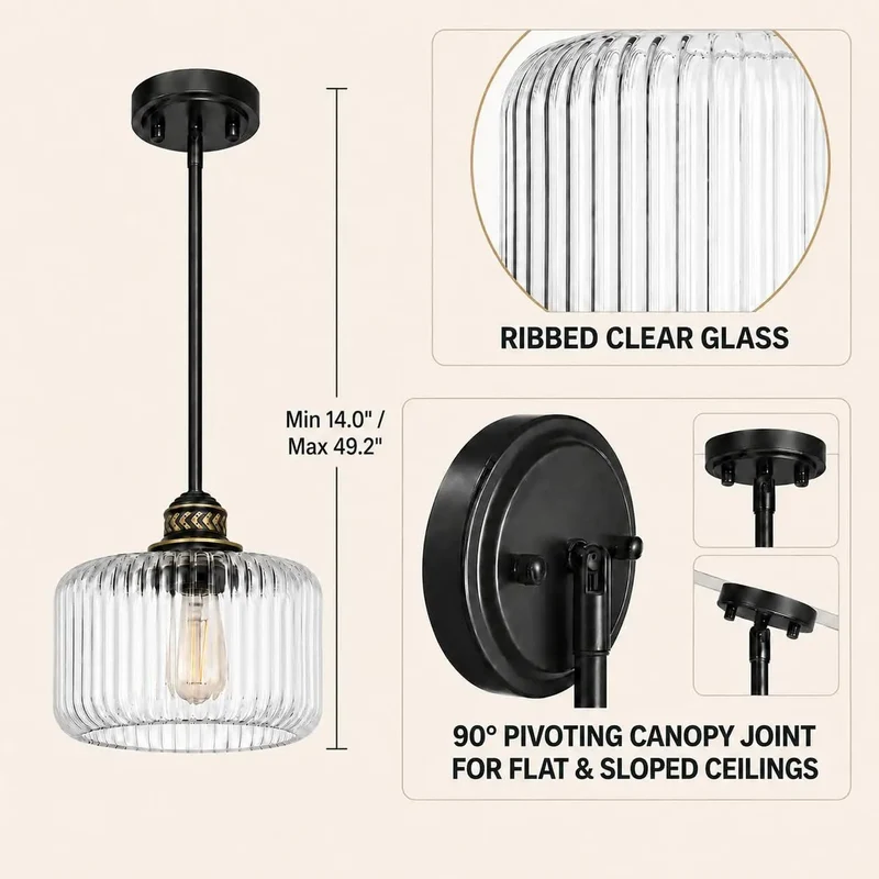 Snag These Slick 2 Pack Ribbed Glass Pendant Lights That Bring Big Vibe To Kitchen Islands And Dining Rooms With Matte Black Metalwork And Totally Adjustable Hanging Heights For Real Fast Setup