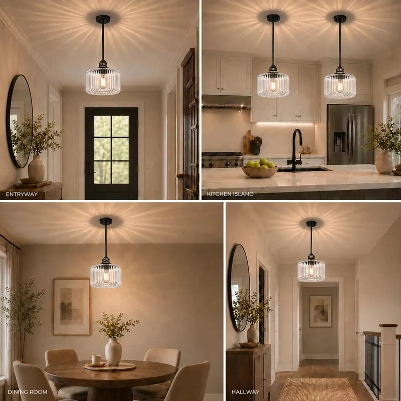 Snag These Slick 2 Pack Ribbed Glass Pendant Lights That Bring Big Vibe To Kitchen Islands And Dining Rooms With Matte Black Metalwork And Totally Adjustable Hanging Heights For Real Fast Setup
