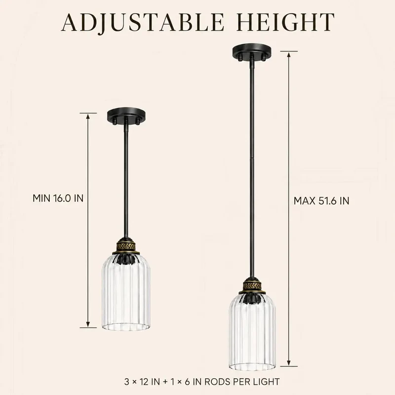 Top Tier 3 Pack Kitchen Island Pendant Lights With Ribbed Fluted Glass And Black Gold Accents Heavy Duty Ceiling Lamps Badass Modern Look Knockout Finish For Dining Tables And Breakfast Bars