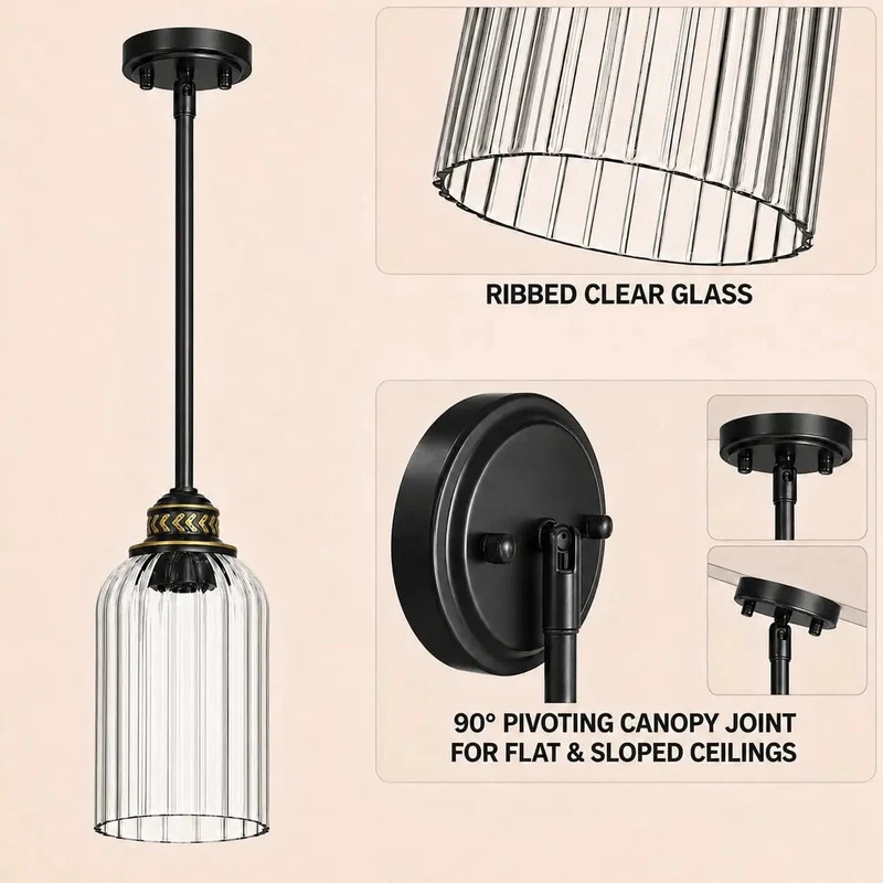 Top Tier 3 Pack Kitchen Island Pendant Lights With Ribbed Fluted Glass And Black Gold Accents Heavy Duty Ceiling Lamps Badass Modern Look Knockout Finish For Dining Tables And Breakfast Bars