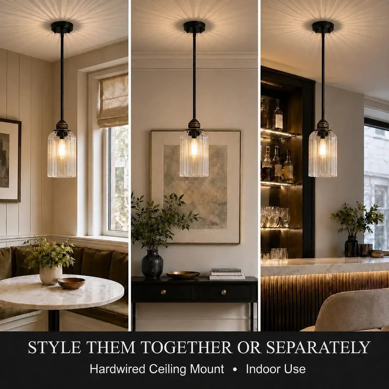 Top Tier 3 Pack Kitchen Island Pendant Lights With Ribbed Fluted Glass And Black Gold Accents Heavy Duty Ceiling Lamps Badass Modern Look Knockout Finish For Dining Tables And Breakfast Bars