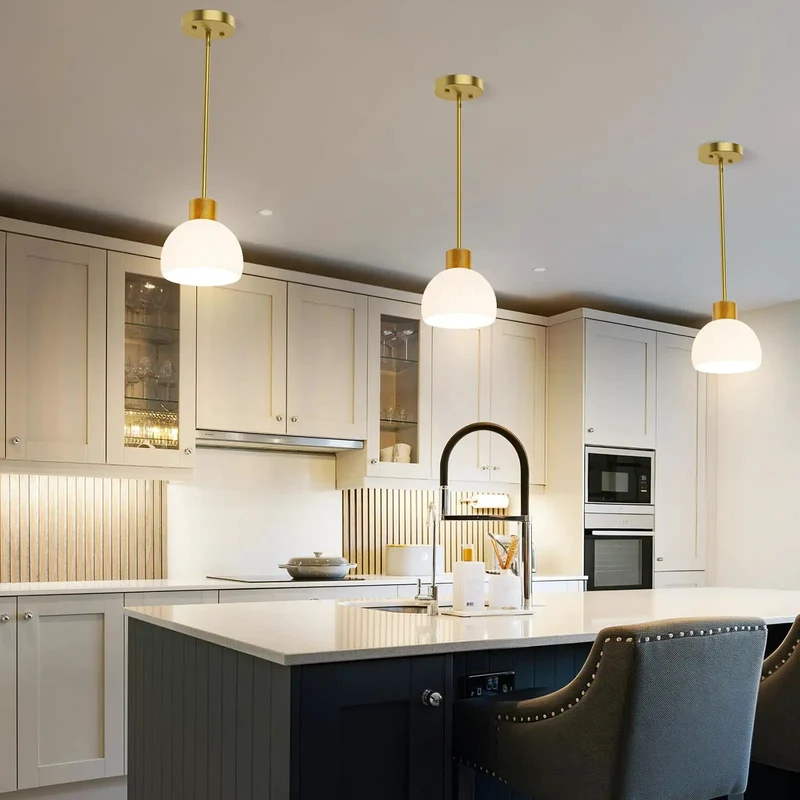 Top Shelf Gold Pendant Lights For Kitchen Island Delivering Knockout Style With Real Glass Shades And Adjustable Hardwired Drop Rods Straight Up Stunning For Dining Spaces And Hallways Pack Of Three