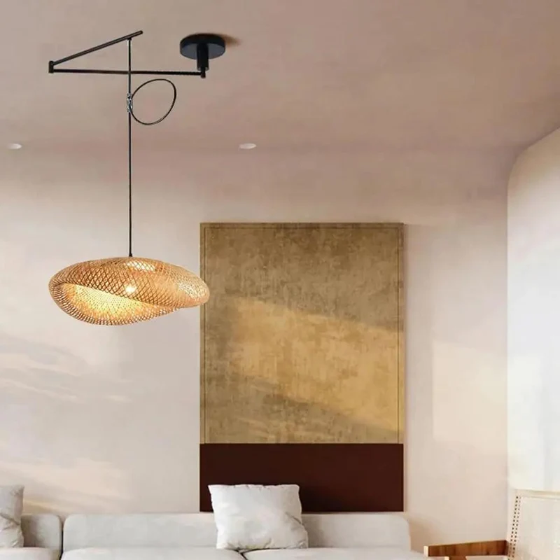 Smooth Swing Arm Chandelier With Hand Woven Bird Nest Shade Matte Black Adjustable Pendant Light For Farmhouse Dining Room And Kitchen Island Decor Straight Up Game Changer Upgrade Your Space