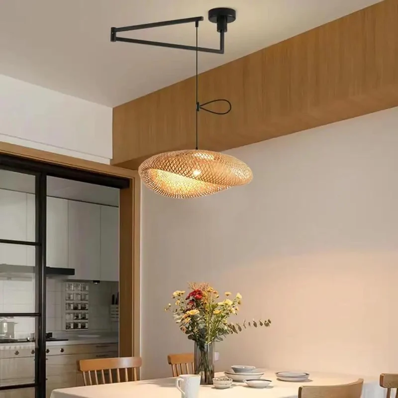 Smooth Swing Arm Chandelier With Hand Woven Bird Nest Shade Matte Black Adjustable Pendant Light For Farmhouse Dining Room And Kitchen Island Decor Straight Up Game Changer Upgrade Your Space