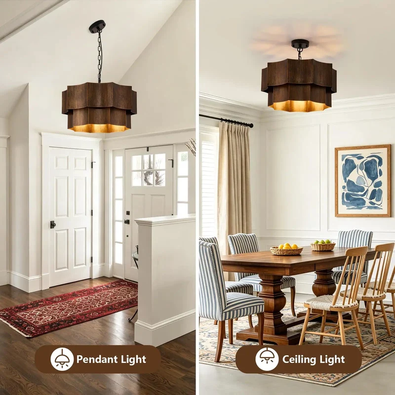 Heavy Duty Two Tier Drum Chandelier With Five Bright Lamps In Durable Dark Bronze Finish And Gold Accent Frame For That Classic Farmhouse Dining Room Vibe And Super Solid Ceiling Lighting Setup