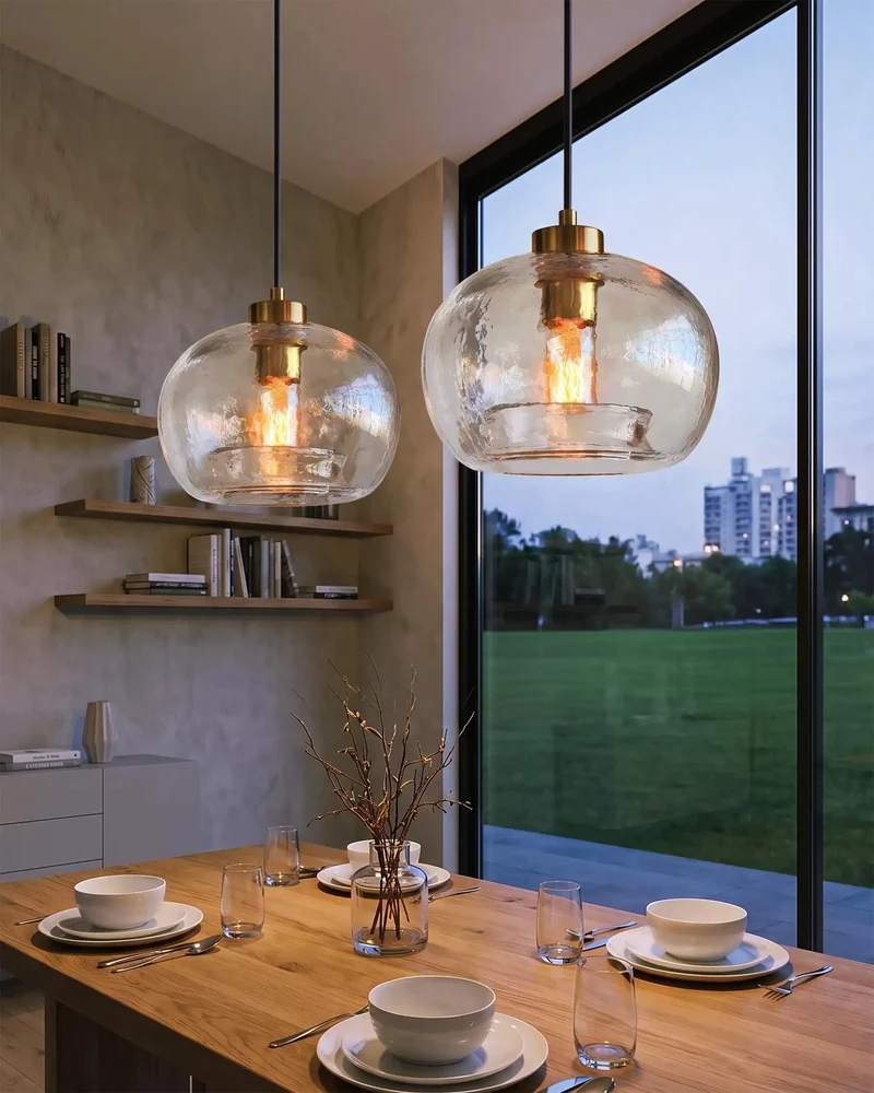 Killer Modern Glass Pendant Lights Two Pack With Textured Clear Globe Shades And Brass Hardware Black Cord Effortless Hang For Kitchen Island Or Dining Room Absolute Vibe Shift Ambient Glow
