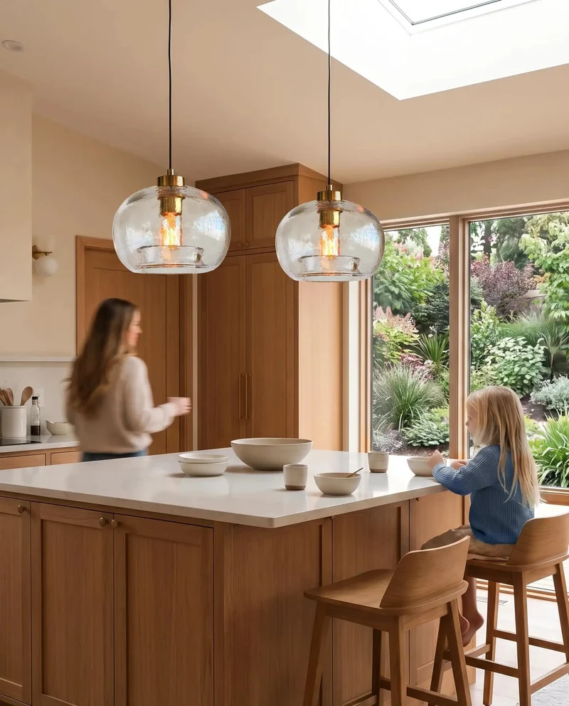 Killer Modern Glass Pendant Lights Two Pack With Textured Clear Globe Shades And Brass Hardware Black Cord Effortless Hang For Kitchen Island Or Dining Room Absolute Vibe Shift Ambient Glow