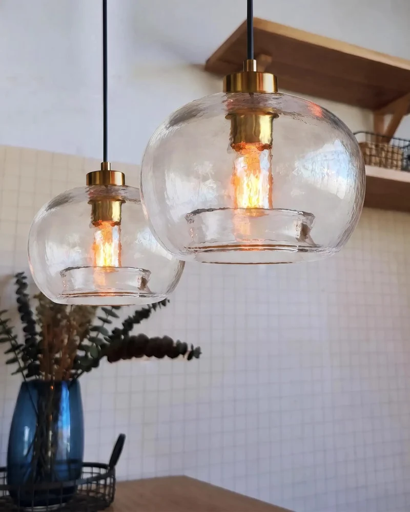 Killer Modern Glass Pendant Lights Two Pack With Textured Clear Globe Shades And Brass Hardware Black Cord Effortless Hang For Kitchen Island Or Dining Room Absolute Vibe Shift Ambient Glow