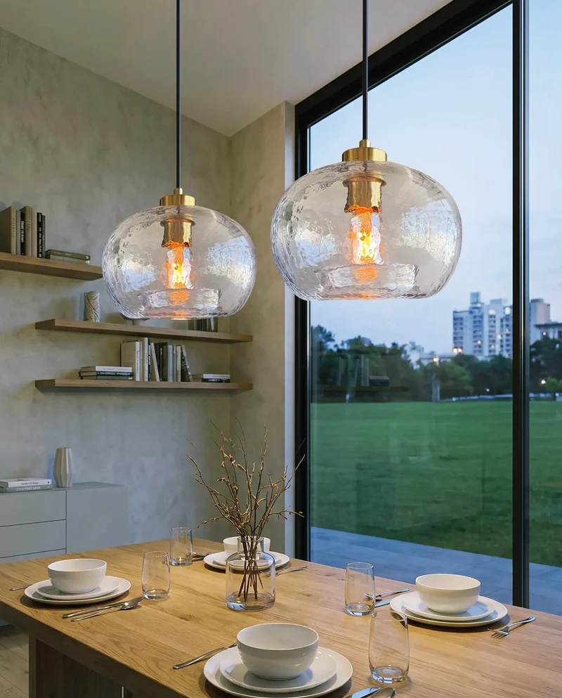 Killer Modern Glass Pendant Lights Two Pack With Textured Clear Globe Shades And Brass Hardware Black Cord Effortless Hang For Kitchen Island Or Dining Room Absolute Vibe Shift Ambient Glow