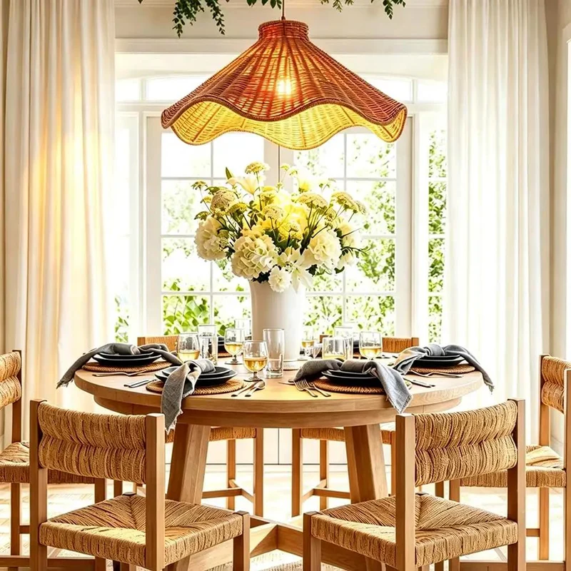 Top Shelf Rattan Chandelier With Extendable Cord, Smooth Boho Pendant Light For Living Area And Primary Bedroom, Handcrafted Iron Frame Ceiling Lamp That Brings Fresh Energy