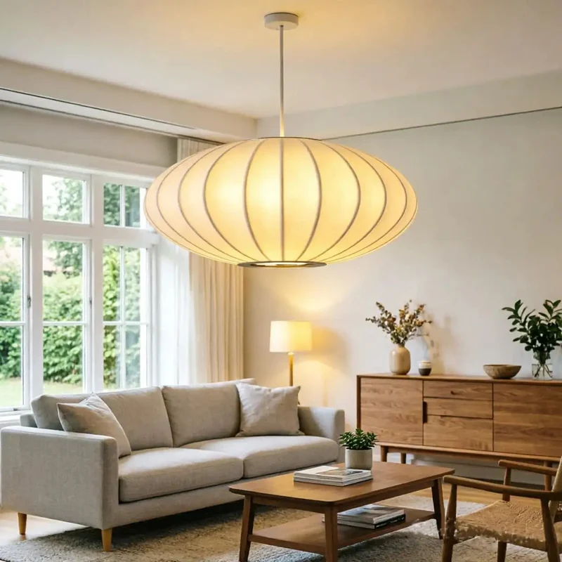 20 Inch Japanese Wabi Sabi Pendant Light Featuring Premium Silk Shade And Rugged Metal Frame To Create A Next Level Boho Hanging Lantern Vibe That Seriously Elevates Your Living Room Or Bedroom Decor Game