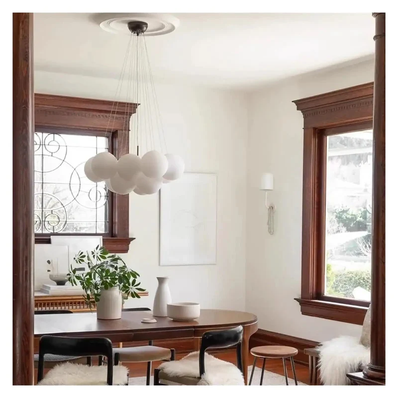 Classic Swanky Bubble Glass Chandelier White Ball Pendant Lamp Hanging Light Fixture For Living Room Bedroom Home Decor Killer Ambient Glow Solid Build And Quick Hook Up