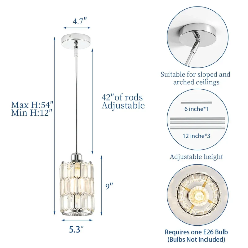 Drop Dead Gorgeous Adjustable Modern Crystal Chrome Pendant Light For Kitchen Island With Smooth Chrome Frame And Totally Customizable Drop Height For Amazing Lighting Vibes