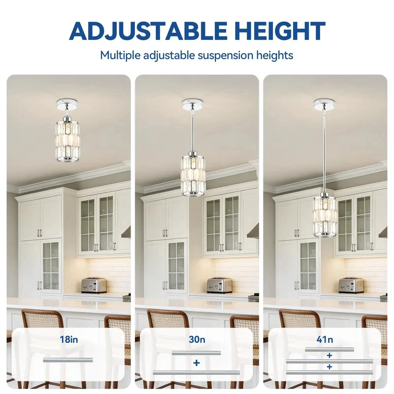 Drop Dead Gorgeous Adjustable Modern Crystal Chrome Pendant Light For Kitchen Island With Smooth Chrome Frame And Totally Customizable Drop Height For Amazing Lighting Vibes