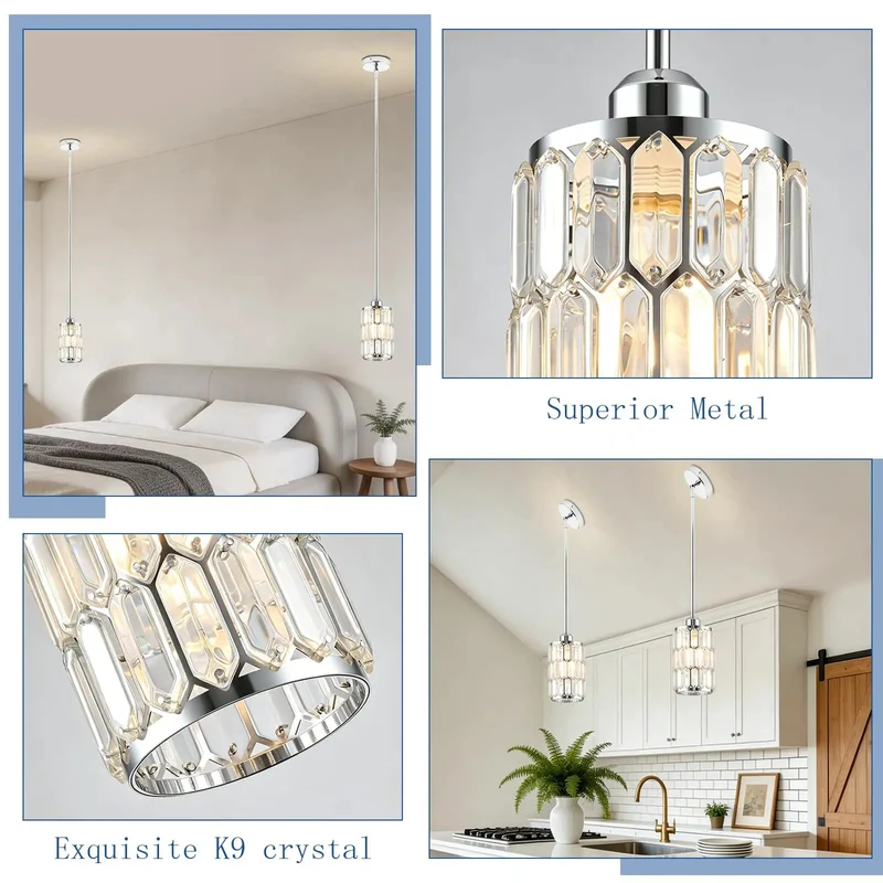 Drop Dead Gorgeous Adjustable Modern Crystal Chrome Pendant Light For Kitchen Island With Smooth Chrome Frame And Totally Customizable Drop Height For Amazing Lighting Vibes