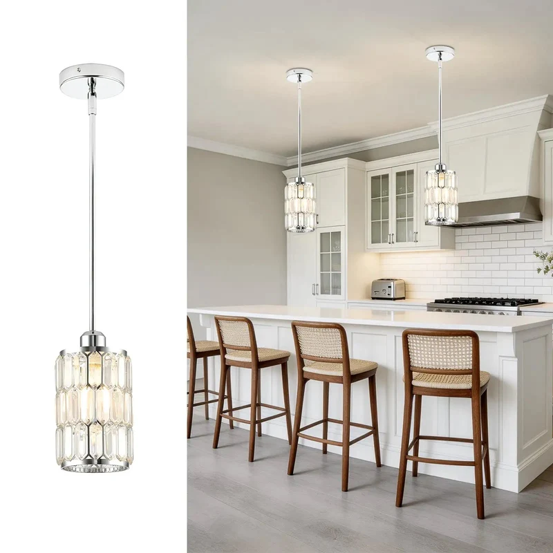 Drop Dead Gorgeous Adjustable Modern Crystal Chrome Pendant Light For Kitchen Island With Smooth Chrome Frame And Totally Customizable Drop Height For Amazing Lighting Vibes