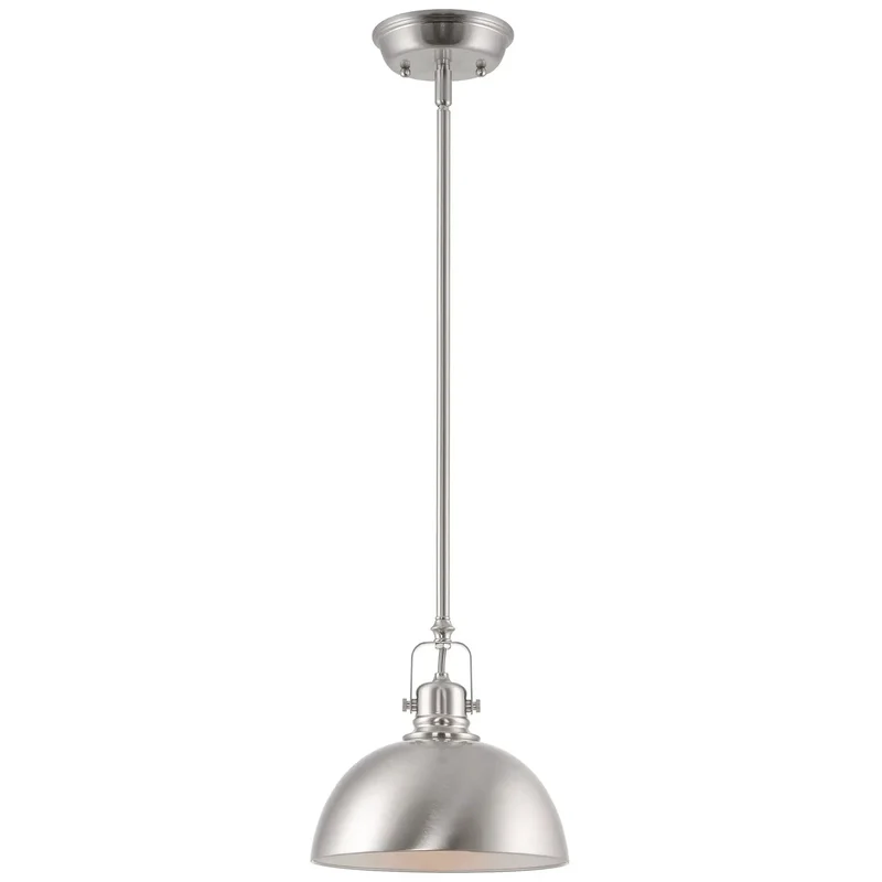 Fresh Modern Retro 9 Inch Dome Pendant Lamp With Adjustable Swivel Joint For Sloped Ceiling, Heavy Duty Brushed Nickel Metal Hanging Light Pair With Reflective Interior