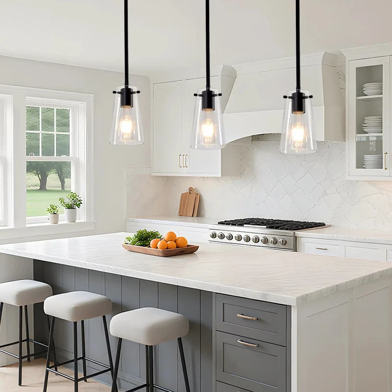 Three Pack Clear Glass Pendant Lights For Kitchen Island Catching Glances With That Sharp Matte Black Vibe And Killer Downlight Plus Flexible Hanging Setup For Total Home Glow Up