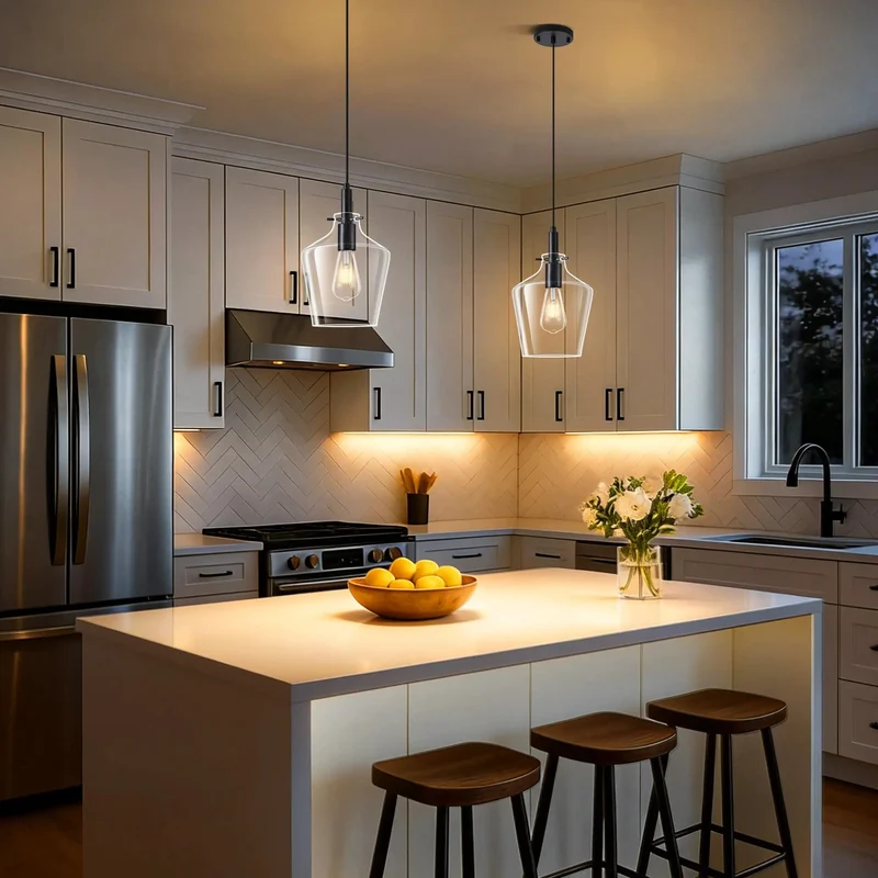 Two Pack Slick Black Pendant Lights Featuring Eight Inch Clear Glass Shades And Quick Adjustable Chains To Level Up Your Kitchen Island Or Living Room Setup Modern Farmhouse Industrial Ceiling Lamp