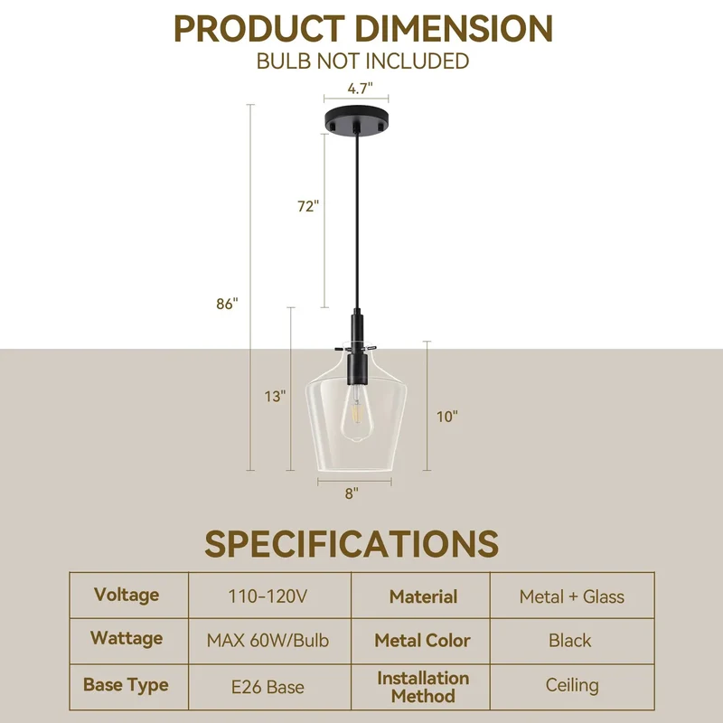Two Pack Slick Black Pendant Lights Featuring Eight Inch Clear Glass Shades And Quick Adjustable Chains To Level Up Your Kitchen Island Or Living Room Setup Modern Farmhouse Industrial Ceiling Lamp