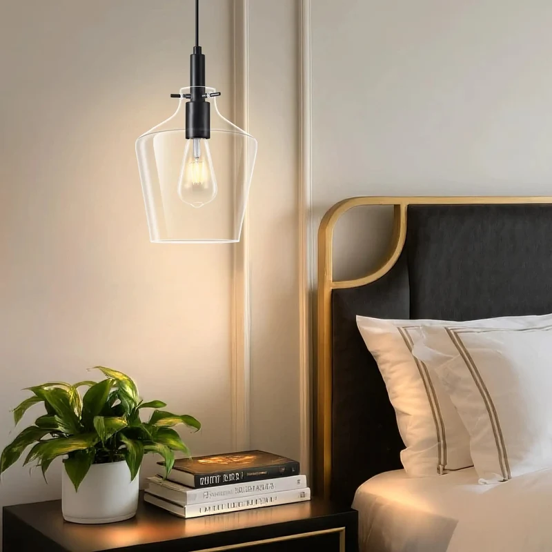 Two Pack Slick Black Pendant Lights Featuring Eight Inch Clear Glass Shades And Quick Adjustable Chains To Level Up Your Kitchen Island Or Living Room Setup Modern Farmhouse Industrial Ceiling Lamp