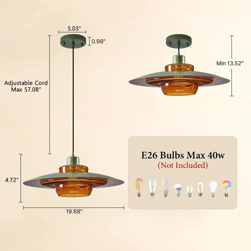 19 Inch Amber Glass Pendant Light Mid Century Modern Sculptural Metal Saucer Ceiling Chandelier For Dining Room Kitchen Built Different Warm Metallic Accent Top Rated