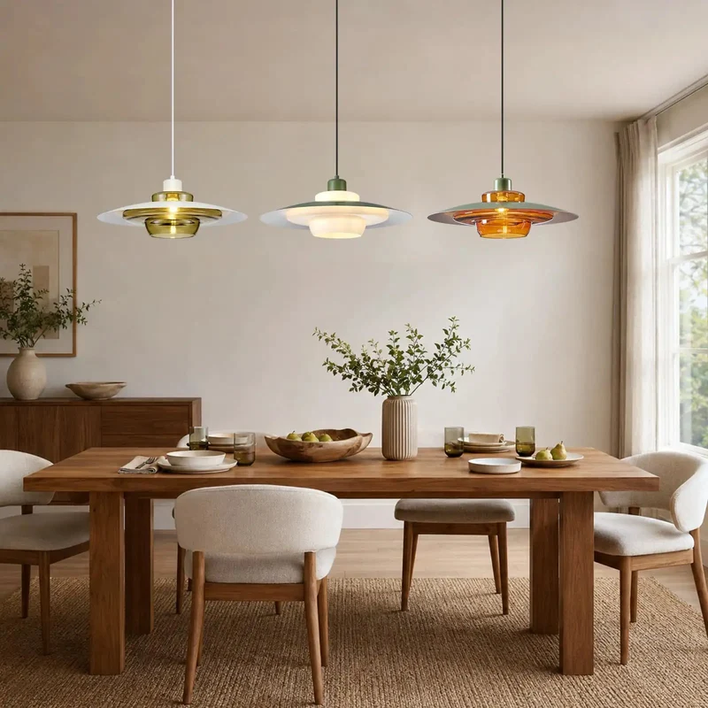 19 Inch Amber Glass Pendant Light Mid Century Modern Sculptural Metal Saucer Ceiling Chandelier For Dining Room Kitchen Built Different Warm Metallic Accent Top Rated