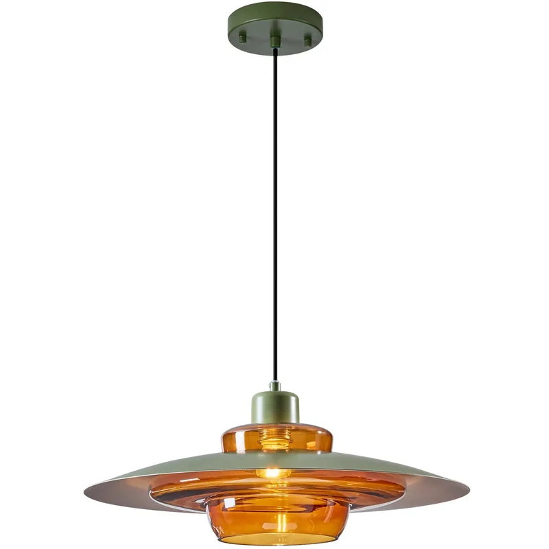 19 Inch Amber Glass Pendant Light Mid Century Modern Sculptural Metal Saucer Ceiling Chandelier For Dining Room Kitchen Built Different Warm Metallic Accent Top Rated