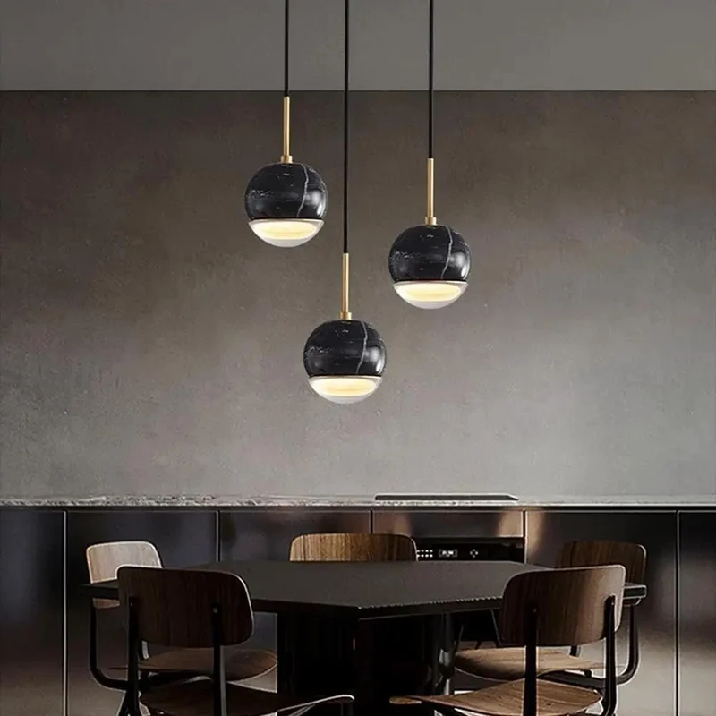 Sleek Mid Century Modern LED Pendant Light Featuring Natural Marble Sphere And Brushed Brass Accents For Kitchen Island Illumination Scandinavian Hanging Lamp Bringing A Fresh Vibe To Dining Room Bedroom Or Living Room Decor